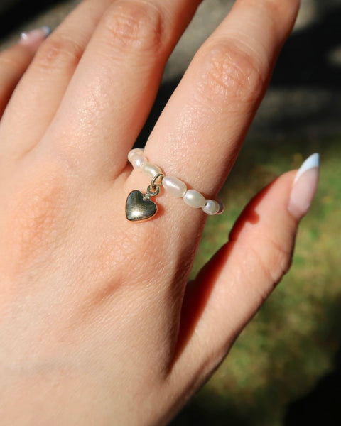 Heart Charm Pearl Ring