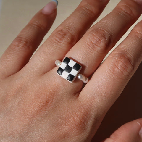 Checkered Pearl Ring