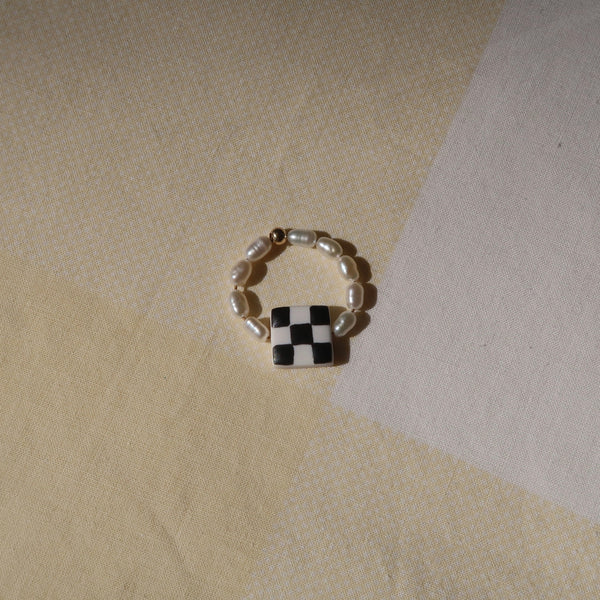 Checkered Pearl Ring
