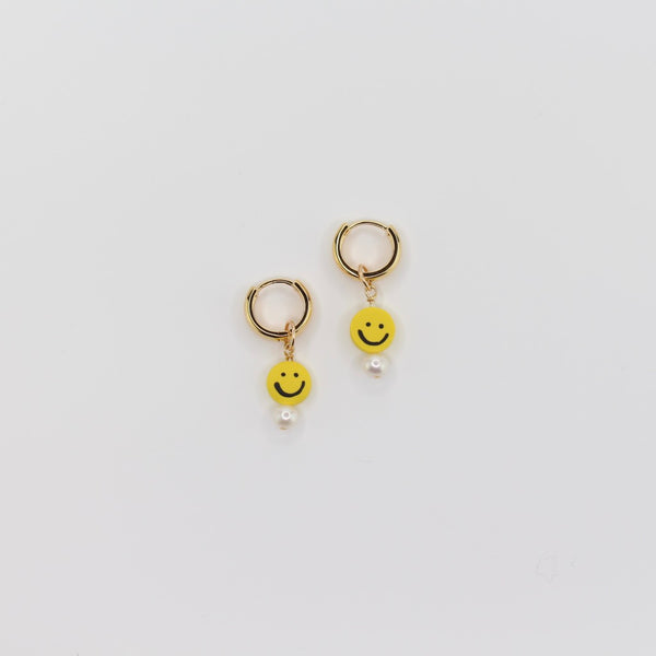 Smiley Pearl Charm Earrings